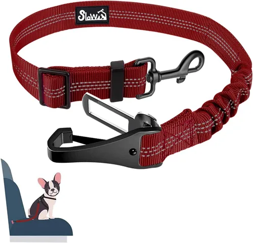 Vista 17 de SlowTon Cinturón de seguridad para perro, correa de cinturón de seguridad ajustable para perro, 2 en 1, cinturón de seguridad para perro
