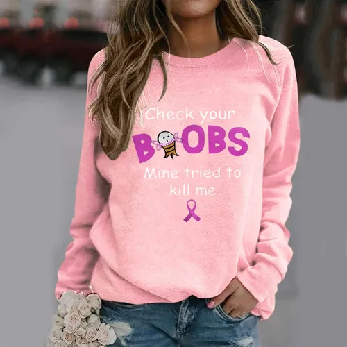 Vista 3 de Pvkarhg My Wife is a Fighter and My Hero - Sudadera para mujer con cuello redondo para concientización sobre el cáncer de mama, camisas de manga