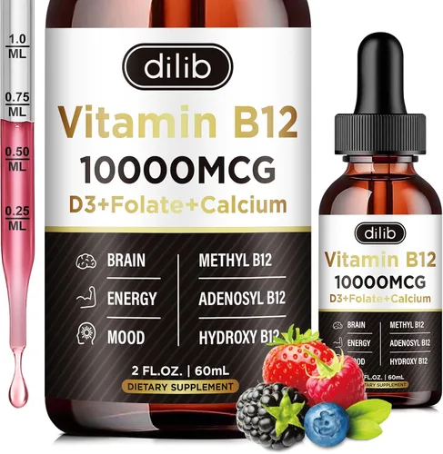 Vista 11 de Complejo de vitamina B12 de 10000 mcg Suplemento sublingual triple líquido B-12 gotas Mezcla de metilcobalamina y adenosilcobalamina e hidroxo
