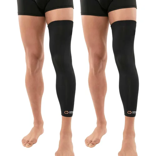 Vista 9 de Copper Compression Manga de compresión para piernas, soporte estabilizador de rodilla con infusión de cobre para correr, desgarro de menisco, ACL