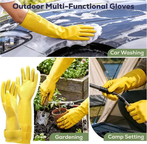 Vista 5 de FMP Brands 3/6/12/60 pares de guantes de goma extra largos de 15 pulgadas para lavar platos, antideslizantes para limpieza, cocina, baño, jardinería