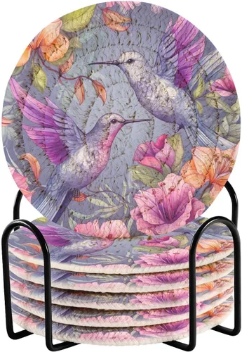 Vista 9 de 6 posavasos absorbentes de muñeco de nieve para protección de mesa, hechos a mano, redondos, tejidos con soporte y resistentes al calor, resistentes