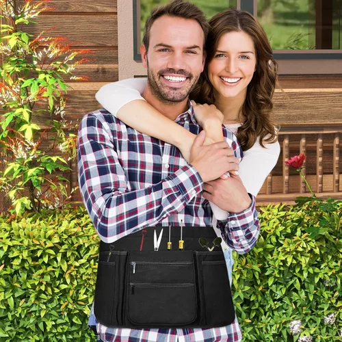 Vista 7 de Delantal de limpieza profesional con 7 bolsillos y cinturón ajustable en la cintura, camarero, chef, camarero, para mujeres y hombres, restaurantes