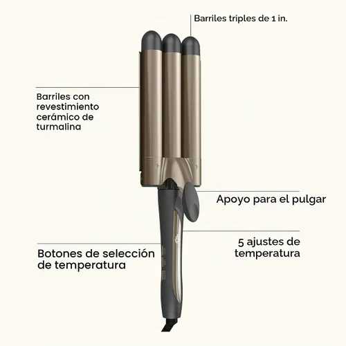 Vista 2 de INFINITIPRO by Conair - Rizador de 3 barriles, ondulador de pelo, crea ondas playeras, ondas de larga duración para uso en cabello medio a largo