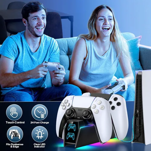 Vista 7 de PS5 Controller Charger Station Compatible with PlayStation 5 Faceplates Edge & Dual Controller, 9 Lightings PS5 Accessories Charging Station, PS 5