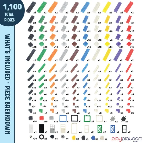 Vista 5 de Play Platoon Juego de ladrillos de construcción de 1100 piezas, 10 bloques de color clásicos, bloques de construcción a granel compatibles