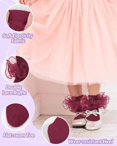 Vista 2 de Witwot Calcetines para niña pequeña con volantes grandes de encaje con volantes