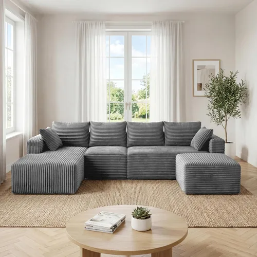 Vista 33 de Sofá otomano modular de pana de 28 pulgadas sin hueso, sofá otomano seccional para sala de estar, color beige