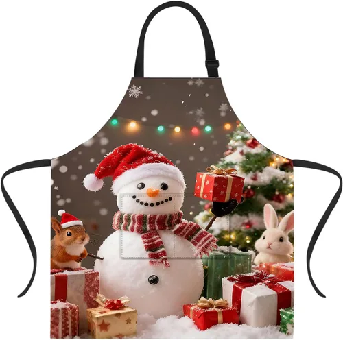 Vista 63 de ANNA QUEEN Delantal de Feliz Navidad para mujeres y hombres con bolsillos, delantal de muñeco de nieve, delantal de cocina ajustable para cocinero