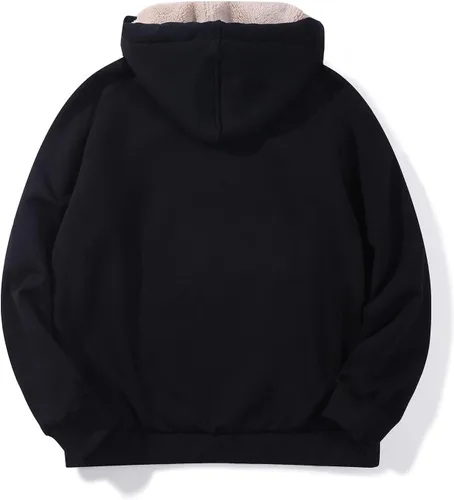 Vista 2 de Flygo Sudadera con capucha de forro polar para hombre, cálida con cremallera completa, forro de sherpa, chaqueta de invierno