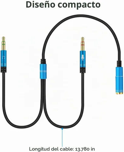 Vista 3 de Divisor de auriculares para computadora de 0.138 in hembra a 2 auriculares dobles de 0.138 in macho micrófono de audio y cable divisor en Y Negro