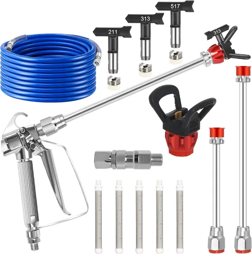 Vista 7 de Kit de pistola pulverizadora de pintura sin aire, 14 piezas, 3600 PSI de alta presión con 6 puntas reversibles (211/313/415/515/517/623), filtros