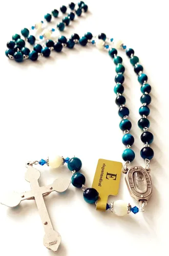 Vista 5 de elegantmedical HECHO A MANO CUENTAS DE OJO DE TIGRE CATÓLICO ROSARIO CRUCIFIJO COLLAR Lourdes Medalla de agua
