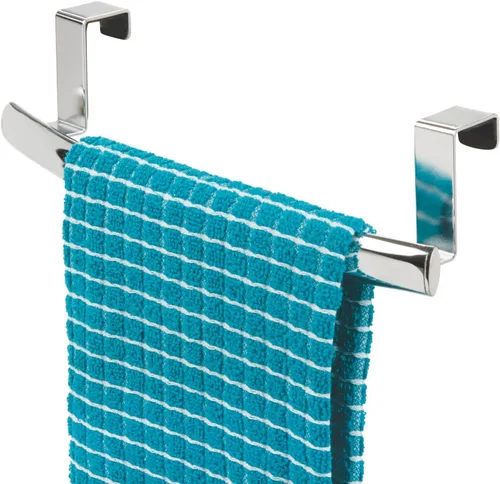 Vista 12 de mDesign - Barra de toallas curva de acero para colgar sobre la puerta, colgador para armario o armario, soporte de almacenamiento para cocina, baño