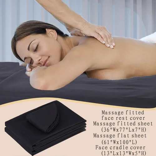 Vista 3 de MRJ Juego de sábanas de masaje de microfibra suave de 3 piezas, para mesas de masaje, incluye sábana encimera de masaje, sábana bajera ajustable
