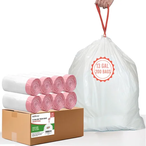 Vista 12 de BEIDOU-PAC Bolsas de basura de 2.6 galones con cordón, 100 unidades, bolsas de basura de rollo múltiple, pequeñas bolsas de basura de cocina, sin