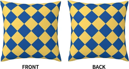 Vista 2 de Aspen - Fundas de almohada doradas y azul princesa a cuadros retro para sofá, fundas de cojín decorativas para decoración del hogar, habitación