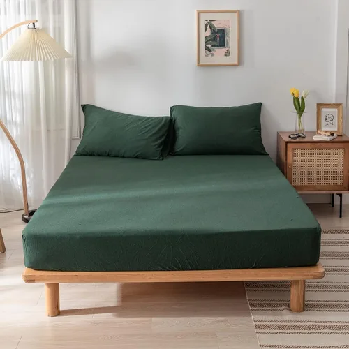 Vista 12 de DONEUS - Juego de sábanas bajeras de algodón de punto de color verde oscuro, conjunto de sábanas bajeras de 3 piezas con bolsas de 15.0 pulgadas