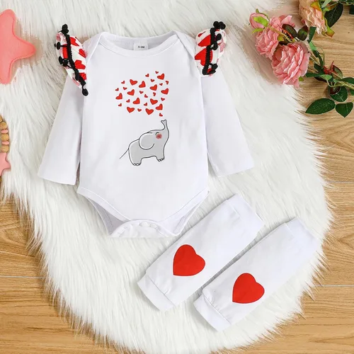 Vista 4 de My Fisrt - Conjunto de falda con estampado de corazón y elefante, para bebé, niña y niña