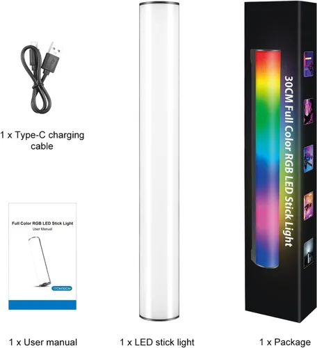 Vista 9 de OBEST Luz de video RGB portátil con batería de 3000 mAh, 2500-9000 K, regulable, para estudios fotográficos, TikTok, YouTube Vlogs, 11.8 in