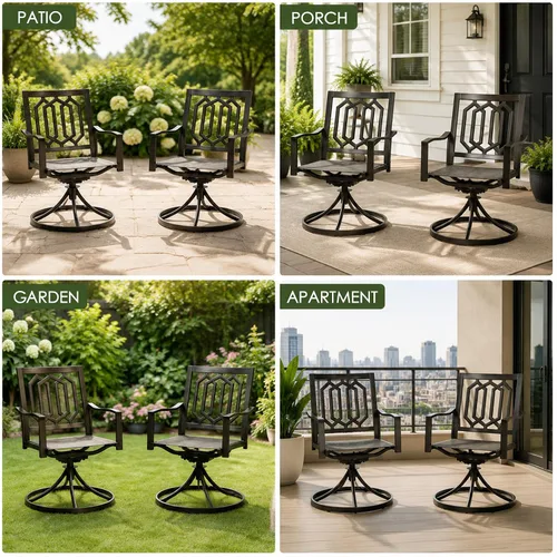 Vista 7 de Kozyard Paquete de 2 sillas giratorias de metal clásicas modernas para exteriores, patio, comedor, sillas mecedoras para patio trasero, patio o sala