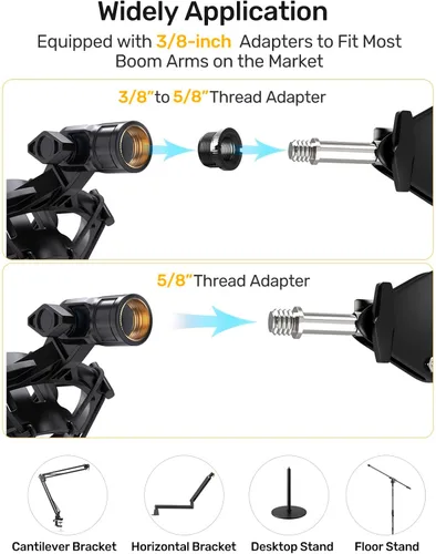Vista 5 de Soporte de choque para micrófono AT2020 personalizado con filtro pop, suspensión antivibración, soporte de micrófono, clip compatible con Audio