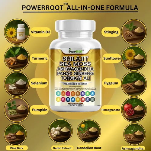 Vista 3 de Complejo Shilajit - Musgo marino, Tongkat Ali, Ashwagandha, Ginseng, zinc, CoQ10, PQQ y magnesio - Cápsulas de ácido fúlvico para energía, vitalidad