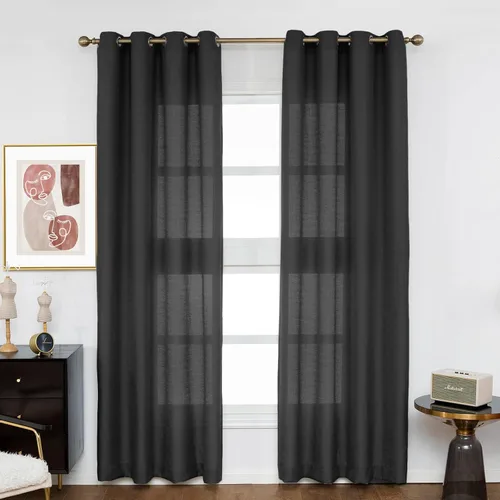 Vista 26 de Melodieux Cortinas Semitransparentes Negras de 63 Pulgadas de Largo para Ventanas Pequeñas de Sala de Estar y Dormitorio con Aspecto de Lino Rústico
