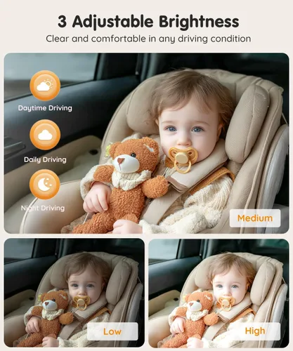 Vista 4 de Babyvue BV3PRO Cámara Dual para Coche de Bebé para 2 Niños, Pantalla Dividida HD 1080P de 18.3 cm, Visión Nocturna IR Cristalina sin Distorsión, Azul
