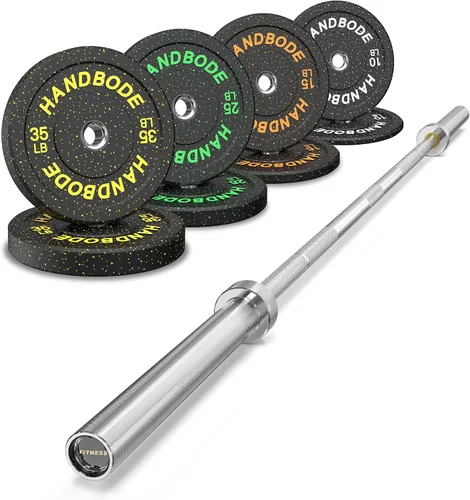 Vista 30 de HANDBODE Olympic High-Bounce Bumper Plates Bench Press Barbell Weights Set 2 - Inch, 10-55 lb Rubber Weight Sets for Home Gym, Strength Training