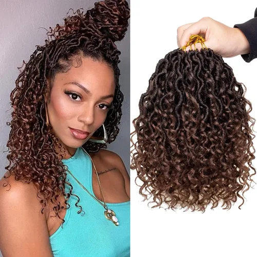 Vista 18 de Goddess Locs - 8 paquetes de cabello de ganchillo Goddess Locs de 10 pulgadas, pelo corto de imitación de ganchillo con rizos pre-enrollados