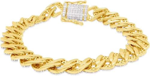 Vista 4 de SAVEARTH DIAMONDS Pulsera de eslabones de moissanita creada en laboratorio de corte redondo de 9 12 quilates, 0.472 in de ancho, en oro de 14