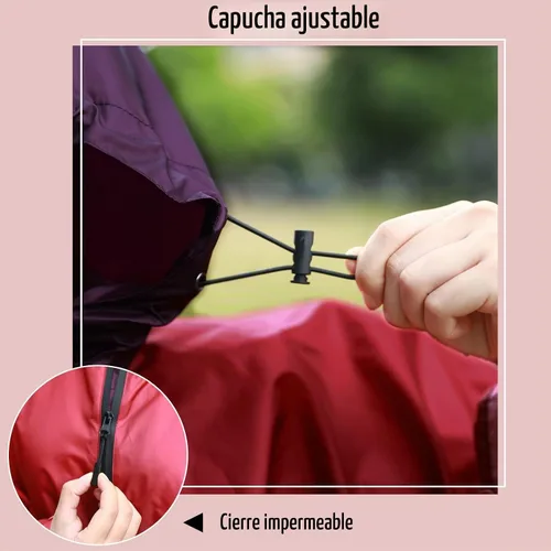 Vista 4 de SaphiRose Rain Poncho Jacket Coat Hooded for Adults with Pockets Gradiente Borgoña