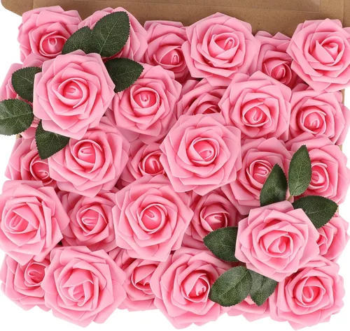 Vista 19 de MACTING 30 PCS Flores Artificiales Rosas Negras y Blancas Flores Falsas con Tallo Rosas de Espuma de Tacto Real para Boda Bola de Besos Ramillete