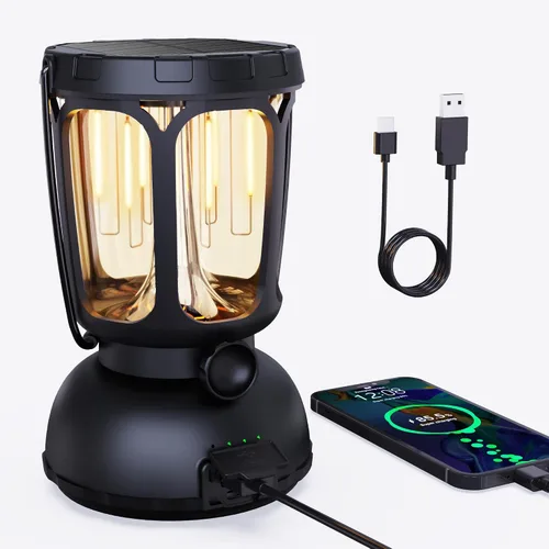 Vista 8 de Raynic Linterna de Camping LED 6000, 650LM Linterna Recargable con Manivela Manual y Batería Solar, Luces de Emergencia para Fallas de Energía