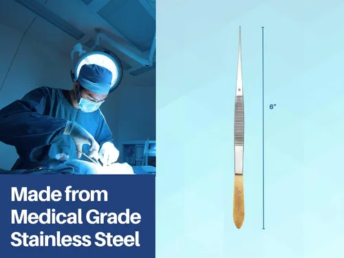 Vista 7 de Pinzas rectas para laboratorio quirúrgico de alta precisión de acero inoxidable de 6 pulgadas, pinzas dentadas con mango chapado en oro, pinzas