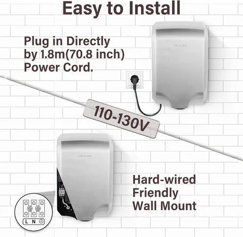 Vista 8 de Secador de manos para baño comercial, certificado UL y compatible con ADA, ventilador de mano eléctrico automático, interruptor de aire Acero