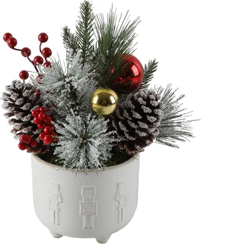 Vista 3 de Flora Bunda Arreglo de Navidad en maceta de cerámica con pies de 4.75 pulgadas, centro de mesa de decoración del hogar, marfil