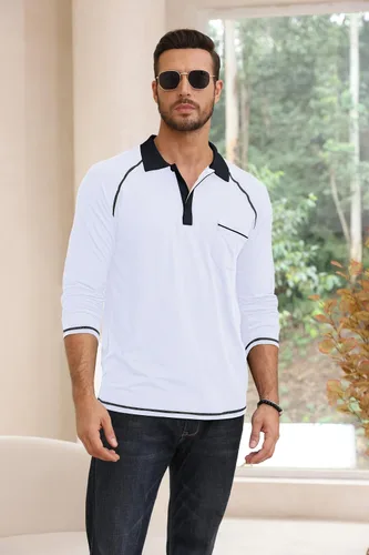 Vista 2 de Polo de manga larga para hombre, polo de golf ligero, ajuste regular, raglán