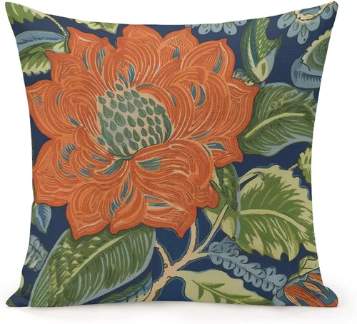 Vista 15 de Fundas de almohada chinoiserie verde turquesa floral y pájaro con cremallera de 16 x 16 pulgadas, fundas de almohada de lino para sofá, dormitorio