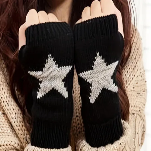 Vista 5 de DKYM 4 piezas calentadores de brazos Y2K guantes sin dedos negros sin dedos para mujer, cálidos Y2K