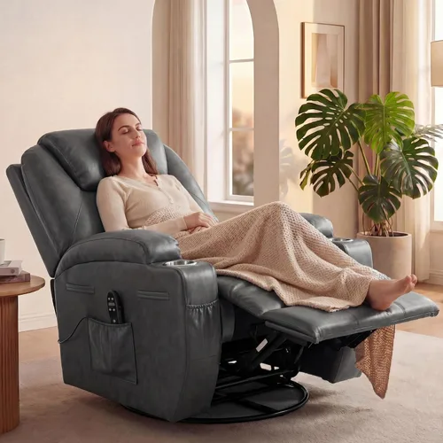 Vista 2 de JUMMICO Pequeño sillón reclinable giratorio con masaje Gris-oscuro