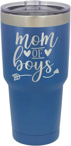 Vista 14 de MOM OF BOYS Vaso negro de 30 onzas con popote y tapa superior deslizante Taza de viaje de acero inoxidable Comparar con Yeti Rambler