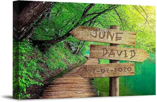 Vista 22 de Bosque Otoñal Foto o Impresiones en Lienzo Personalizadas Únicas con Nombres de la Pareja y Fecha Especial en Letrero, Regalo Perfecto