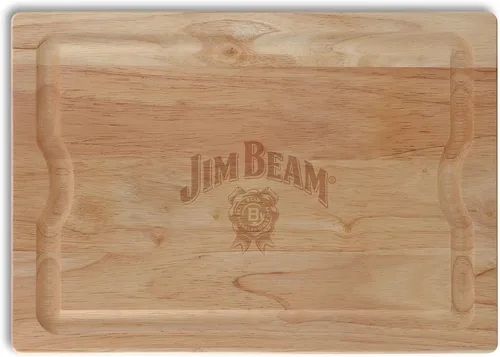 Vista 5 de Jim Beam Juego de tallado de 3 piezas, cuchillo y tenedor de acero con asas de madera y tabla