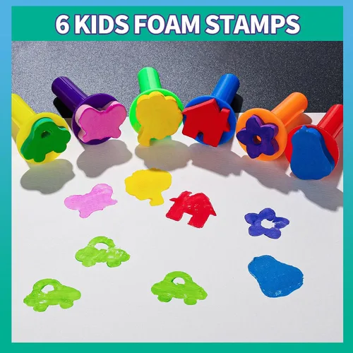 Vista 6 de YGDZ Pinceles de esponja para niños, 39 piezas de pinceles de esponja para niños pequeños, sellos de pintura de espuma, herramientas de dibujo