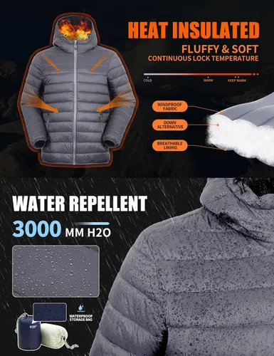 Vista 3 de Pioneer Camp Chaqueta acolchada ligera y plegable para hombre, con capucha, aislada, térmica, para correr, viajar