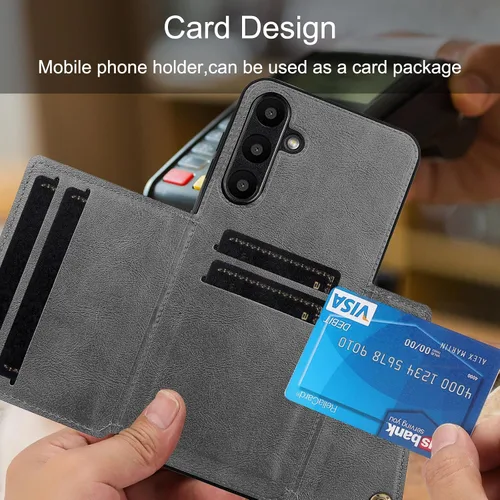 Vista 6 de Funda compatible con OnePlus Nord 2 5G DN2101 DN2103 Kickstand [piel sintética + carcasa + tarjetero] 2 en 1 cubierta magnética negra