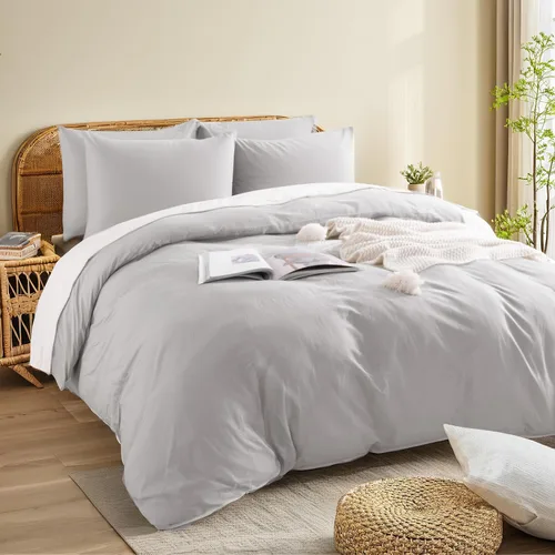 Vista 10 de NEXHOME PRO Funda de edredón Twin XL 100% algodón lavado, transpirable, duradera, texturizada, similar al lino, juego de ropa de cama para el hogar