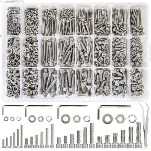 Vista 20 de Juego de 2410 piezas de tuercas y pernos M2 M3 M4 M5, pernos métricos de cabeza hexagonal con botón de 4 mm a 20 mm, pernos y tuercas de acero